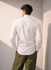 White Cotton Satin Party Wear Shirt with Machine & Hand Embroidery