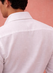 White Party Wear Linen Shirt with Embroidery