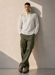 Olive Vine Embroidered Linen Shirt