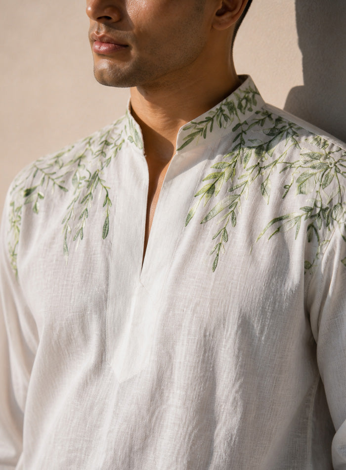 Olive Vine Embroidered Linen Shirt