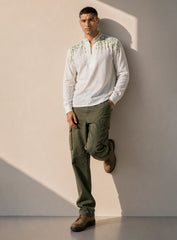 Olive Vine Embroidered Linen Shirt