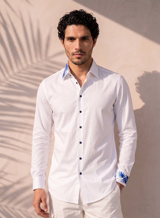 White Hand-Painted Cotton Shirt