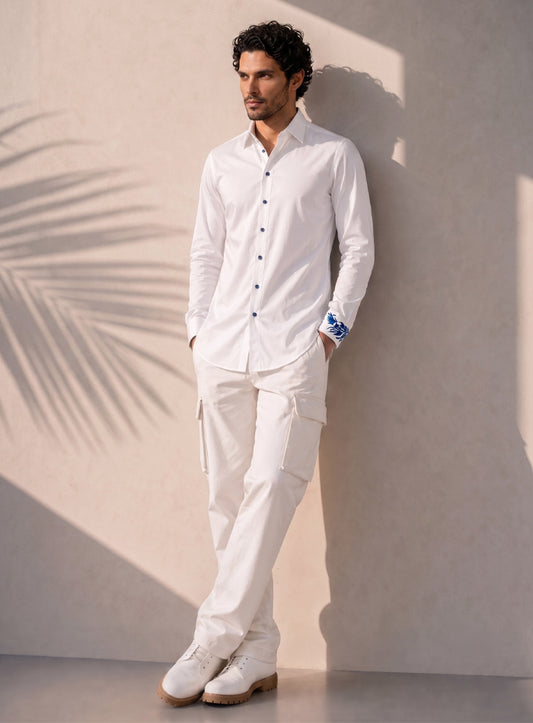 White Hand-Painted Cotton Shirt
