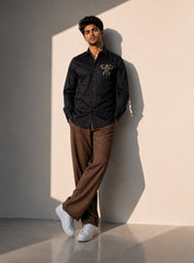 Midnight Monarch Elephant Embroidered Cotton Shirt
