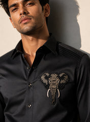 Midnight Monarch Elephant Embroidered Cotton Shirt