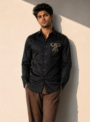 Midnight Monarch Elephant Embroidered Cotton Shirt