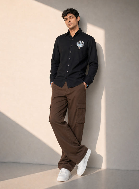 Midnight Voyage Hot Air Balloon Embroidered Shirt