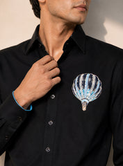 Midnight Voyage Hot Air Balloon Embroidered Shirt