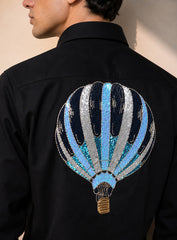 Midnight Voyage Hot Air Balloon Embroidered Shirt