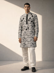 Off White Silk Kurta Pajama Set with Embroidery