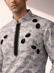 Off White Silk Kurta Pajama Set with Embroidery