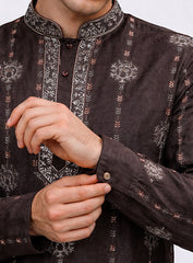 Charcoal Gray Silk Fabric Kurta Pajama Set with Embroidery