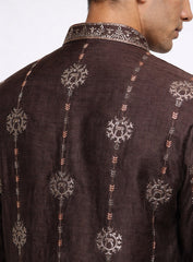 Charcoal Gray Silk Fabric Kurta Pajama Set with Embroidery