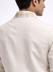Cream Silk Kurta Pajama Set and Jawahar Jacket with Embroidery