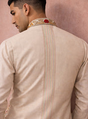 Cream Silk Kurta Pajama Set and Jawahar Jacket with Embroidery
