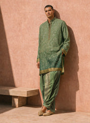 Green Ombre Silk Dhoti Kurta Set with Embroidery