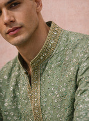 Green Ombre Silk Dhoti Kurta Set with Embroidery