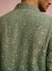 Green Ombre Silk Dhoti Kurta Set with Embroidery