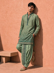 Green Ombre Shade Dhoti Kurta Set With Embroidery
