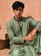 Green Ombre Shade Dhoti Kurta Set With Embroidery