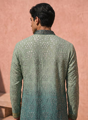Green Ombre Shade Dhoti Kurta Set With Embroidery
