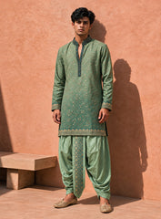 Green Ombre Shade Dhoti Kurta Set With Embroidery