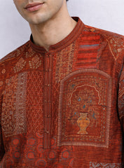 Maroon Silk Kurta Pajama Set with Print & Embroidery