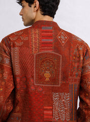 Maroon Silk Kurta Pajama Set with Print & Embroidery