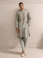 Light Pista Green Cotton Silk Kurta Pajama Set with Embroidery