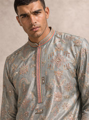 Light Pista Green Cotton Silk Kurta Pajama Set with Embroidery