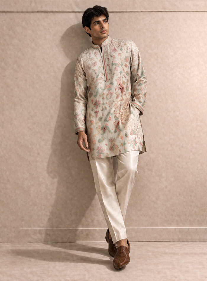 Cream Cotton Silk Kurta Pajama Set with Embroidery