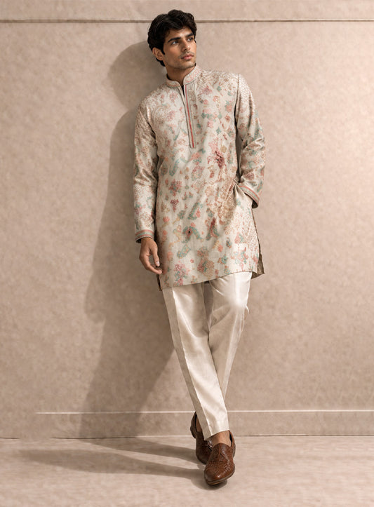 Cream Cotton Silk Kurta Pajama Set with Embroidery