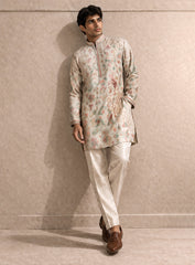 Cream Cotton Silk Kurta Pajama Set with Embroidery