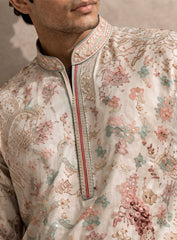 Cream Cotton Silk Kurta Pajama Set with Embroidery