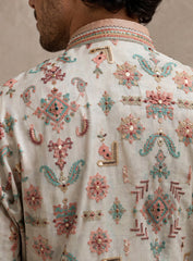 Cream Cotton Silk Kurta Pajama Set with Embroidery