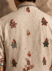 Cream Kurta Pajama Set in Cotton Silk with Embroidery