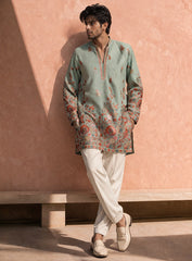 Sky Blue Kurta Pajama Set in Cotton Silk with Embroidery