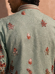 Sky Blue Kurta Pajama Set in Cotton Silk with Embroidery