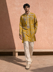 Mustard Yellow Kurta Pajama Set in Cotton Silk with Embroidery
