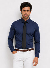 Dark Blue Cotton Satin Classic Formal Shirt