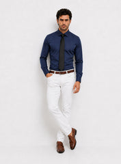 Dark Blue Cotton Satin Classic Formal Shirt