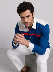 Royal Blue Cotton Satin Lounge Shirt With White Mix-Match Design