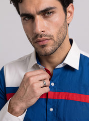 Royal Blue Cotton Satin Lounge Shirt With White Mix-Match Design