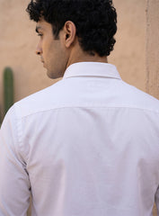 White Cotton Satin Lounge Shirt With Beads Hand Embroidery