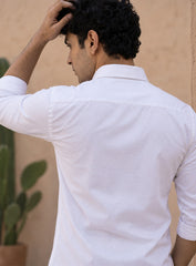 White Cotton Satin Lounge Shirt With Abstract Thread Hand Embroidery