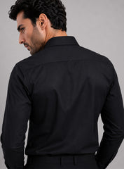 Black Cotton Satin Lounge Shirt With Abstract Thread Hand Embroidery