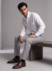 White Cotton Satin Lounge Shirt With Abstract Thread Hand Embroidery