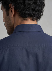 Blue Cotton Satin Lounge Shirt With Sunburst Bead Hand Embroidery