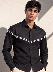 Black & Grey Cotton Satin Lounge Shirt With Angular Mix-Match Design