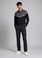 Black & Grey Cotton Satin Lounge Shirt With Angular Mix-Match Design